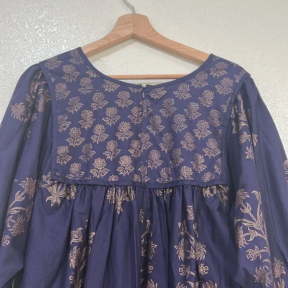 SZ BLOCKPRINTS WOMEN KITTY MIDI DRESS NAVY FLORAL Sz LG - Picture 4 of 11